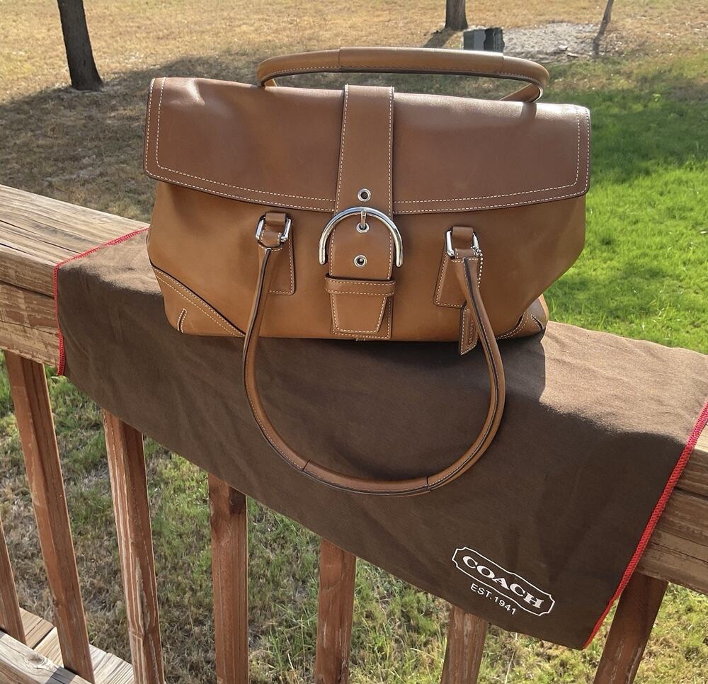 Coach Vtg Burnished Caramel Tan Leather Soho Buckle Flap Purse Satchel Tote Bag